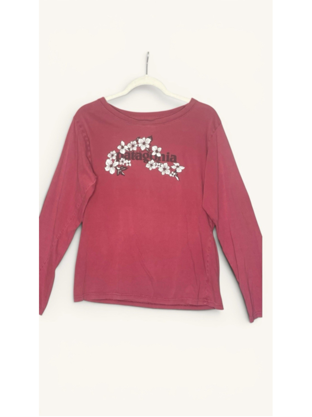 Patagonia Women's Organic Cotton Long Sleeve Shirt Pink Floral Logo XL